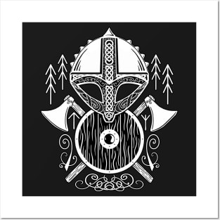 Viking Helm with Axes and shield Posters and Art